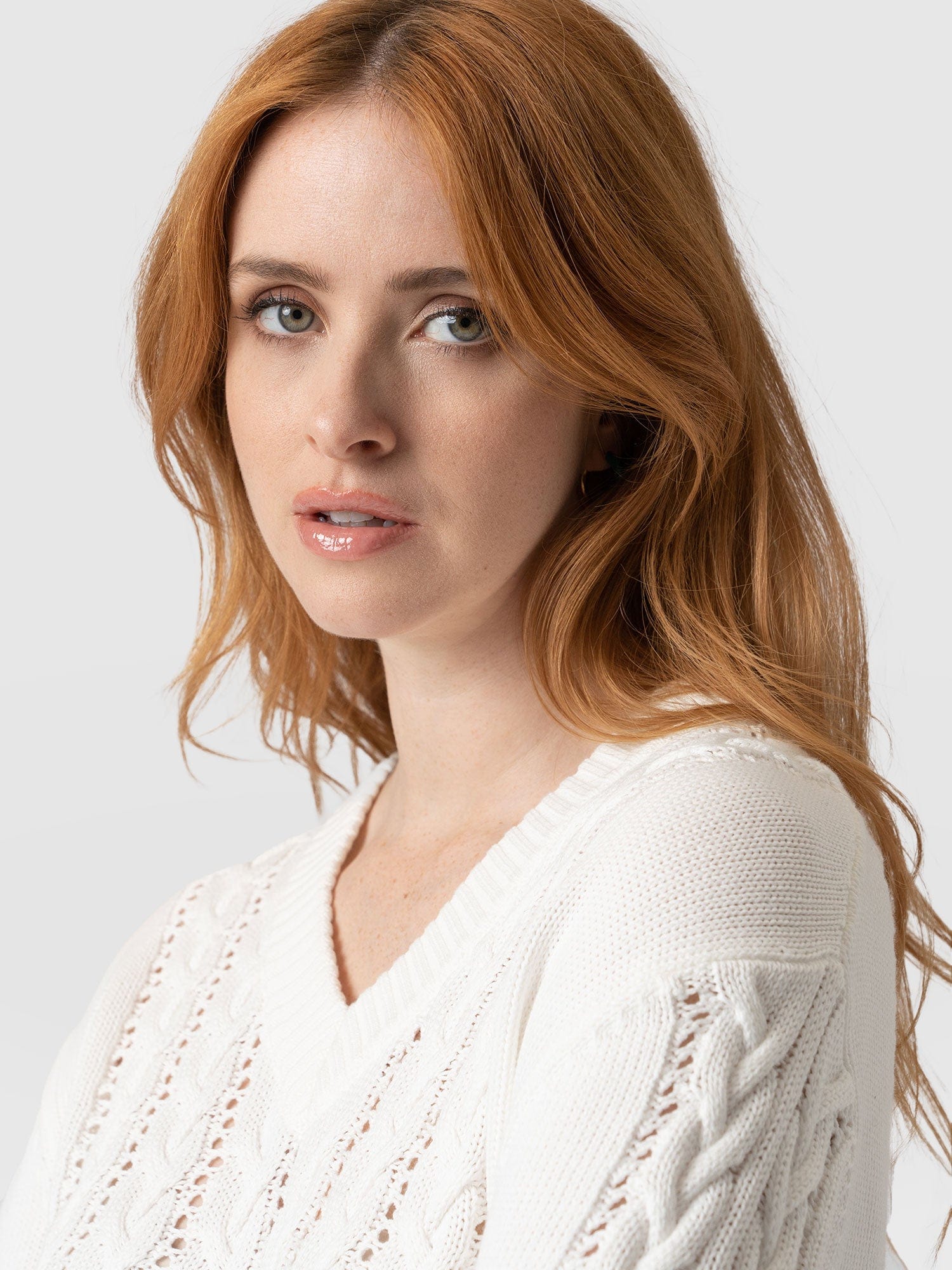 Cotton Cable Knit Sweater Cream - Women's Sweaters | Saint + Sofia® USA